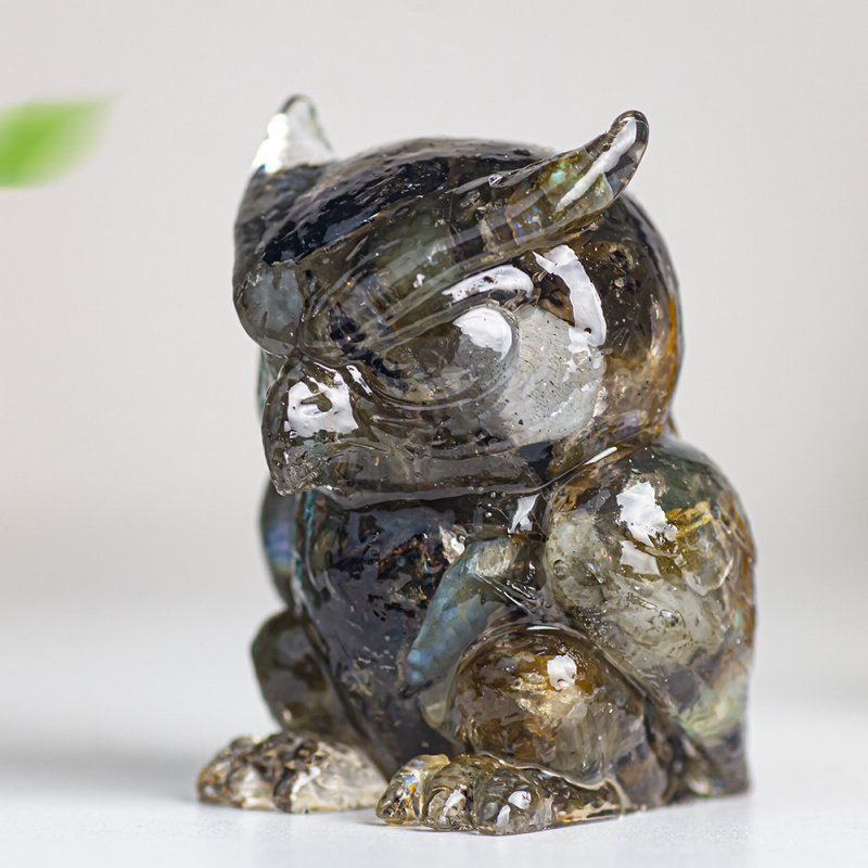 「树脂填充天然水晶猫头鹰摆件」