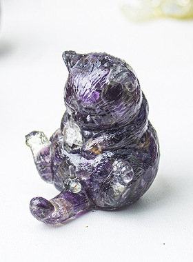 跨境天然水晶碎石滴胶动物发情猫