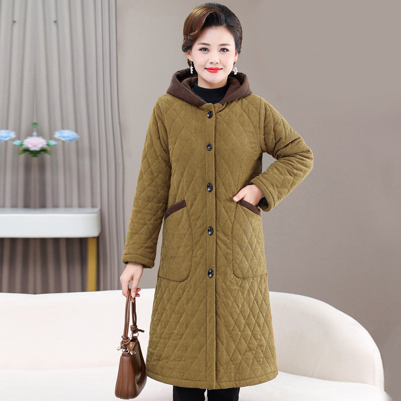 中长款连帽宽松加绒加厚棉衣