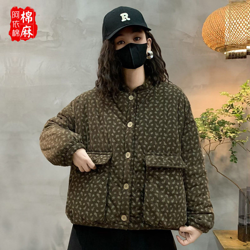 灯芯绒加绒宽松立领棉服