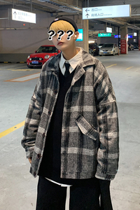 港风宽松棉衣男羊羔毛加厚保暖毛呢大衣潮流情侣短款外套508-P100图片