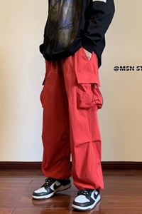 秋季高街ins潮牌宽松直筒大口袋工装运动休闲冲锋裤潮k11 p45图片