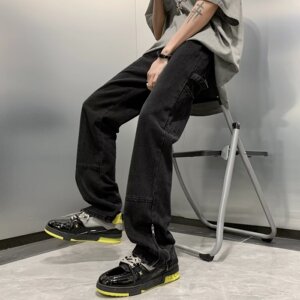 2023夏季直筒牛仔裤复古水洗拉链开叉男文艺牛仔裤潮nk1706 p55图片