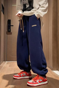 冬季加绒加厚直筒宽松运动裤男运动裤保暖束脚休闲裤hk36 p45图片