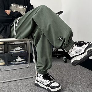 秋季大码男美式潮牌水洗阔腿运动卫裤直筒宽松休闲裤潮k031p50