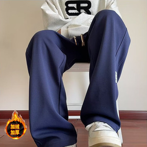 冬季纯色加绒百搭大码卫裤情侣卫裤男抽绳休闲运动裤hk50 p55图片