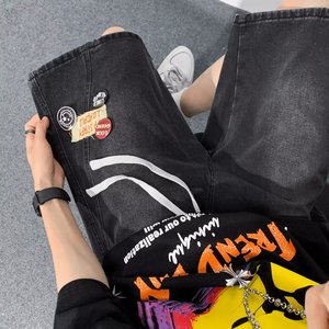 2023夏季文艺牛仔短裤简约五分裤男水洗直筒日系短裤dk6609 p45图片