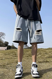 2023夏季文艺牛仔短裤简约五分裤男直筒日系破洞短裤dk753p35，男装牛仔裤，星座204-6