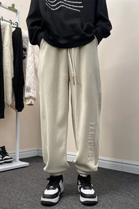 冬款男加厚休闲裤重磅双面奥粒绒运动裤潮钢印束脚裤hk118 p55图片