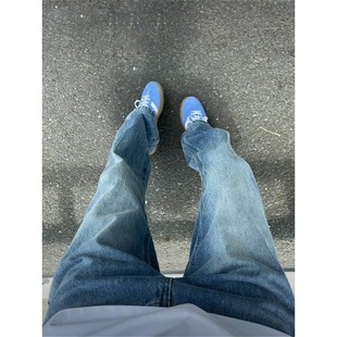 网图 夏季闪电纹牛仔裤男款高街直筒微喇牛仔裤nk8056 p48