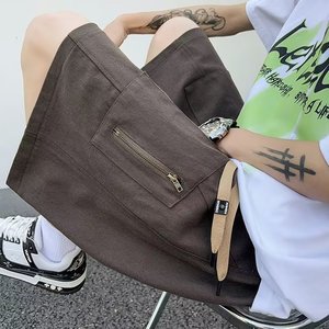 复古工装短裤男女夏季潮牌宽松阔腿休闲五分裤dk2221 p40图片