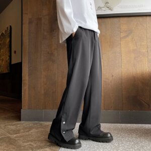 2023西裤开叉裤脚男秋季垂感高街小众排扣微喇休闲裤ck16 p45图片