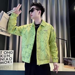 网图春季翻领夹克男韩版潮流休闲百搭扎染外套男jk30 p70