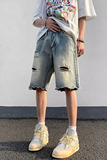 破洞牛仔短裤男2023夏季水洗宽松美式炸街毛边五分裤潮dk6603p40，男装牛仔裤，星座204-6