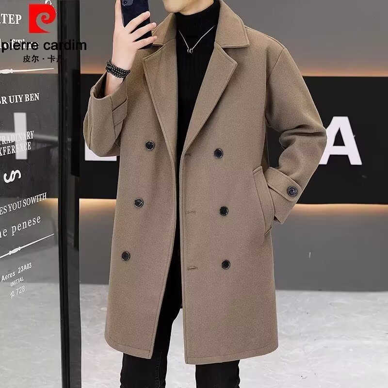 网图 秋冬大码风衣外套男中长款英伦风潮流帅气毛呢大衣ny06 p85