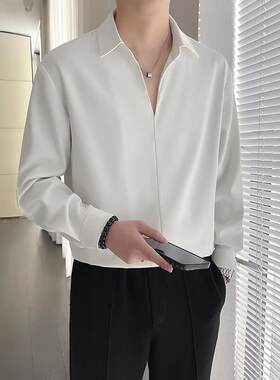 秋季套头长袖衬衫男港风男装潮牌休闲衬衣上衣cs12 p33