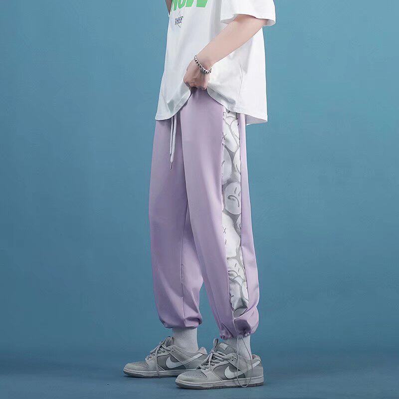 休闲裤男2023夏冰丝薄款韩版宽松运动裤抽绳中性束脚裤k505p25,男装休闲裤,星座204-6
