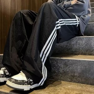 6色秋季宽松阔腿休闲长裤三条杠情侣薄款防水速干休闲裤k954p40