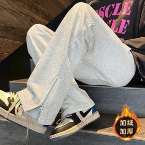 冬季大码休闲裤男百搭潮流拉链装饰加绒加厚卫裤hk116 p45图片