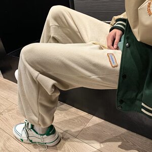羊羔毛裤子男冬季潮牌宽松直筒运动裤束脚休闲卫裤K910 p45图片