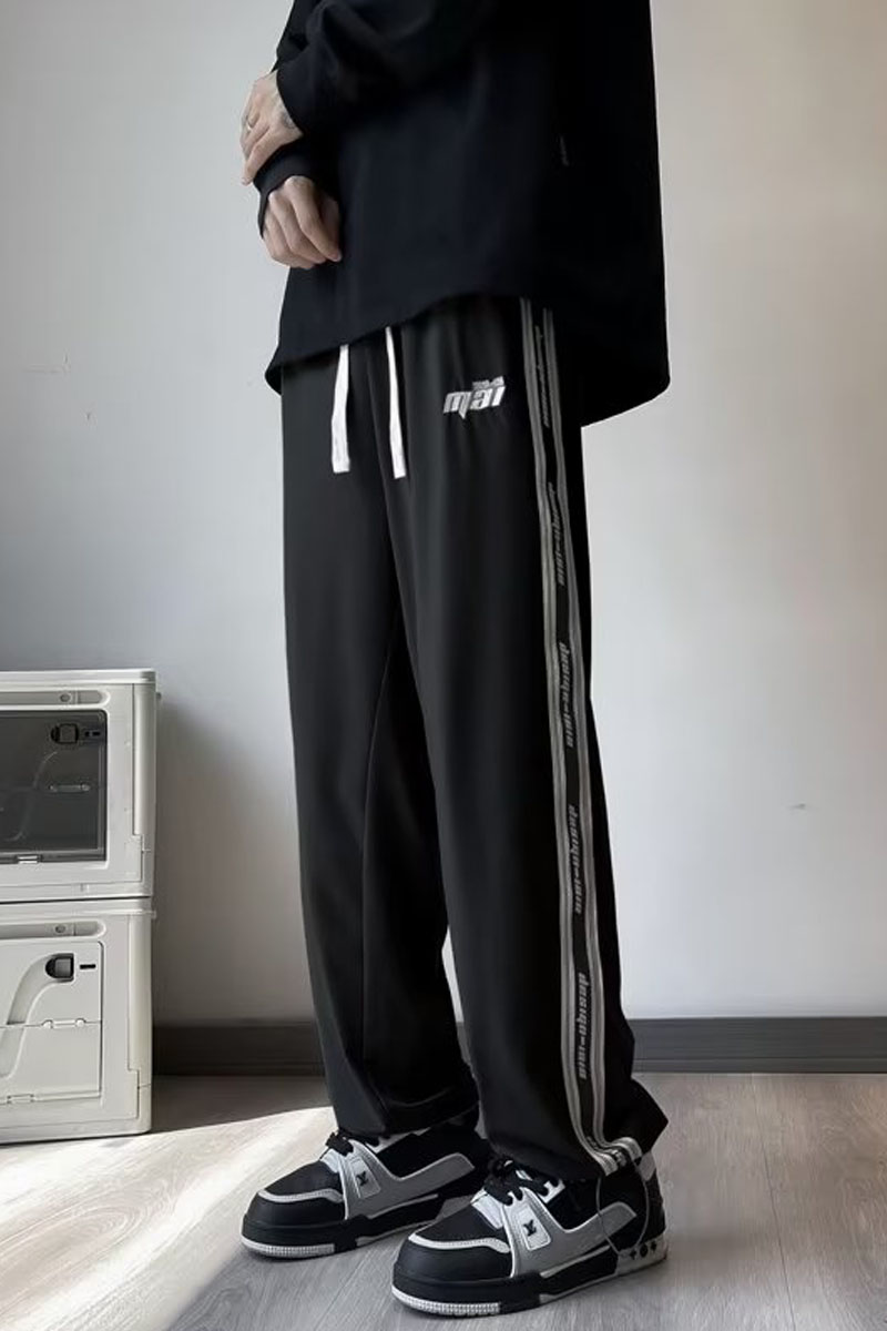 大码高街潮织带拼接设计感休闲卫裤秋季垂感拖地运动裤k206p40,男装休闲裤,星座204-6
