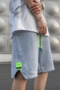 2024夏季文艺牛仔短裤简约五分裤男直筒日系短裤dk77 p35图片