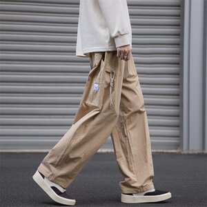 wassup happy藏青色工装裤子男款夏季潮牌直筒运动裤阔腿休闲长裤图片