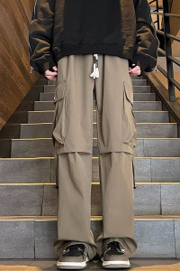 美式工装裤男秋季户外机能冲锋裤阔腿宽松直筒休闲裤潮k673 p45图片