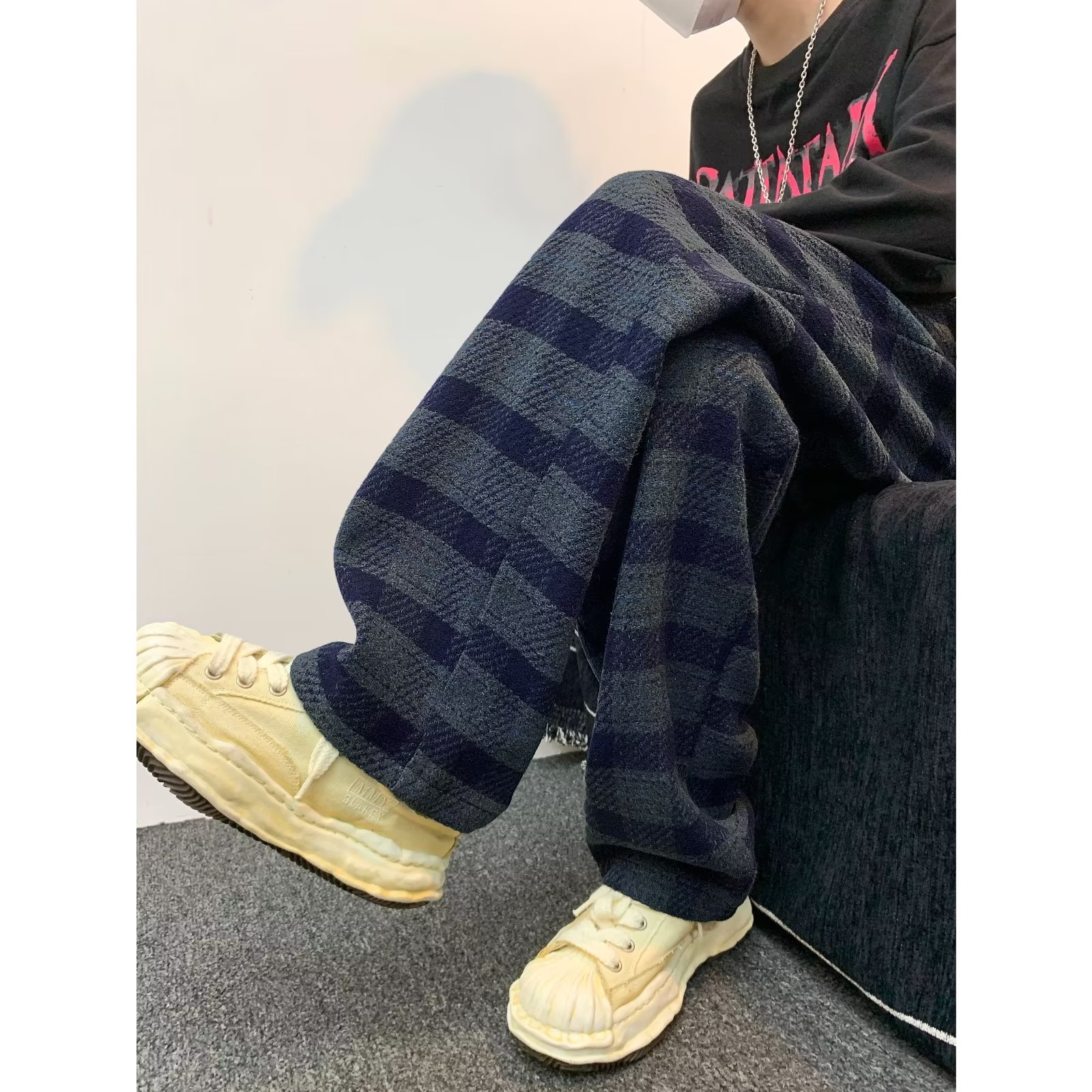 秋冬季格子裤重磅美式休闲直筒裤宽松百搭阔腿长裤k848p55,男装休闲裤,星座204-6