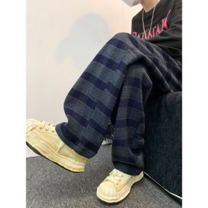 秋冬季格子裤重磅美式休闲直筒裤宽松百搭阔腿长裤k848 p55图片