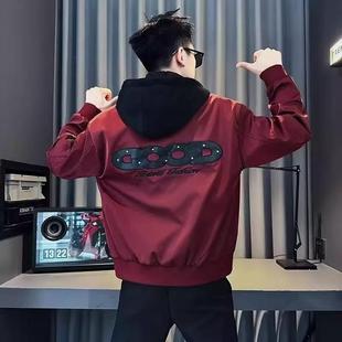 网图春季连帽夹克男韩版潮流休闲百搭宽松外套男jk40 p70