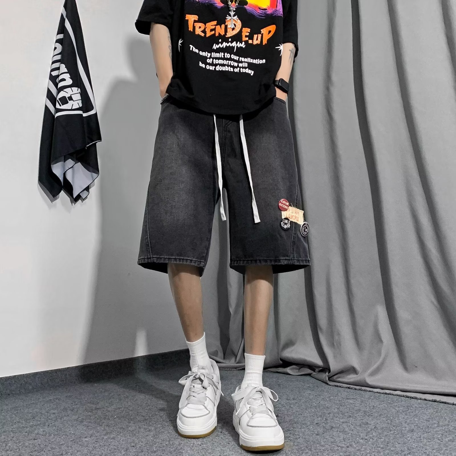 2023夏季文艺牛仔短裤简约五分裤男水洗直筒日系短裤潮dk6609p45,男装休闲裤,星座204-6