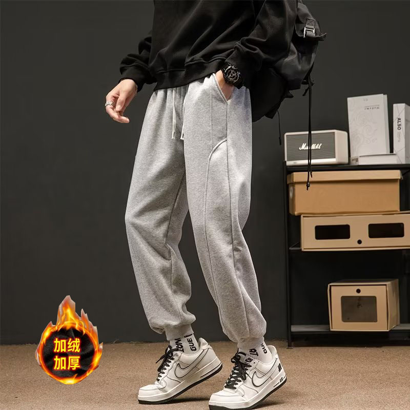 运动裤男秋冬加绒宽松束脚裤韩版潮流大码休闲裤潮hk17p50，男装休闲裤，星座204-6