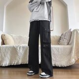 工装裤男潮牌美式高街日系宽松直筒阔腿裤休闲裤潮k865p60，男装休闲裤，星座204-6