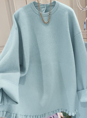 高端典雅浣熊绒+混纺兔毛宽松羊毛衫女冬蒂芙蓝休闲毛衣冬R195