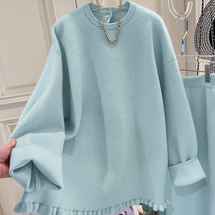 高端典雅浣熊绒 女冬蒂芙蓝休闲毛衣冬R195 混纺兔毛宽松羊毛衫