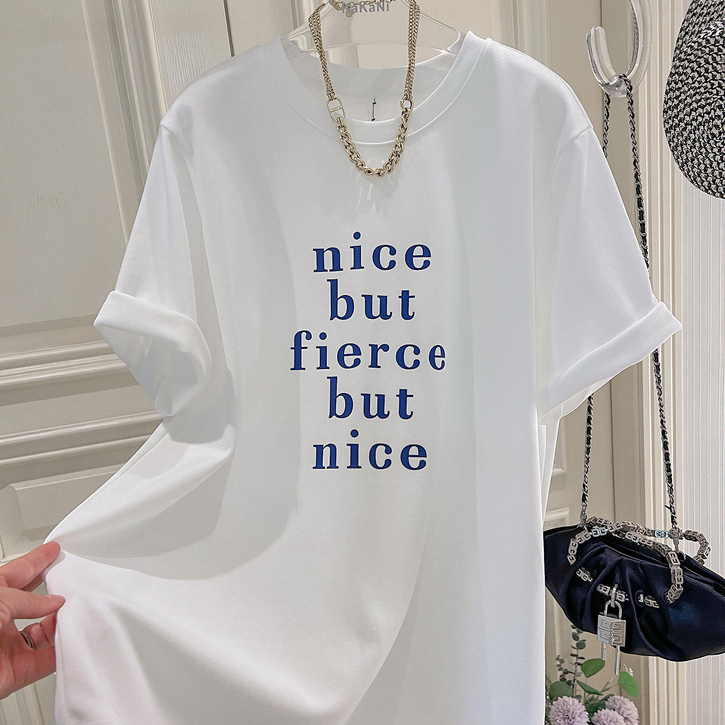 2026春夏新款 后背鱼骨线简约字母印花宽松休闲短袖T恤女D1656