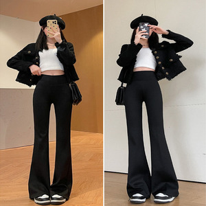 2024新鲨鱼喇叭裤女新款高腰显瘦梨形身材春秋微喇舞蹈瑜伽裤子黑