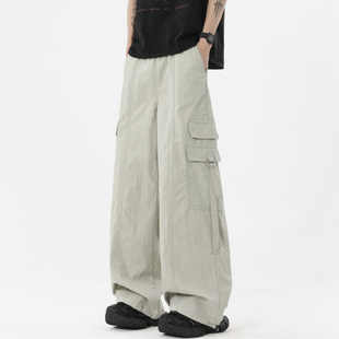 2025夏季穿搭美式多巴胺伞兵工装速干休闲裤男款薄款直筒阔腿裤子
