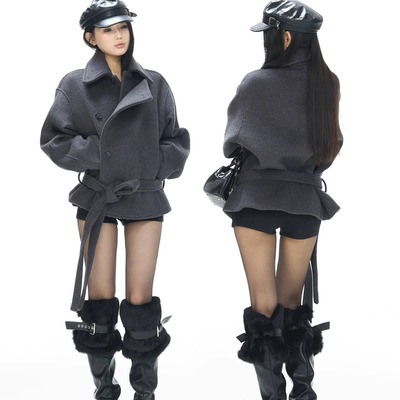 【70羊毛+10天丝】金敏喜高级感毛呢大衣长袖立领毛呢外套短款