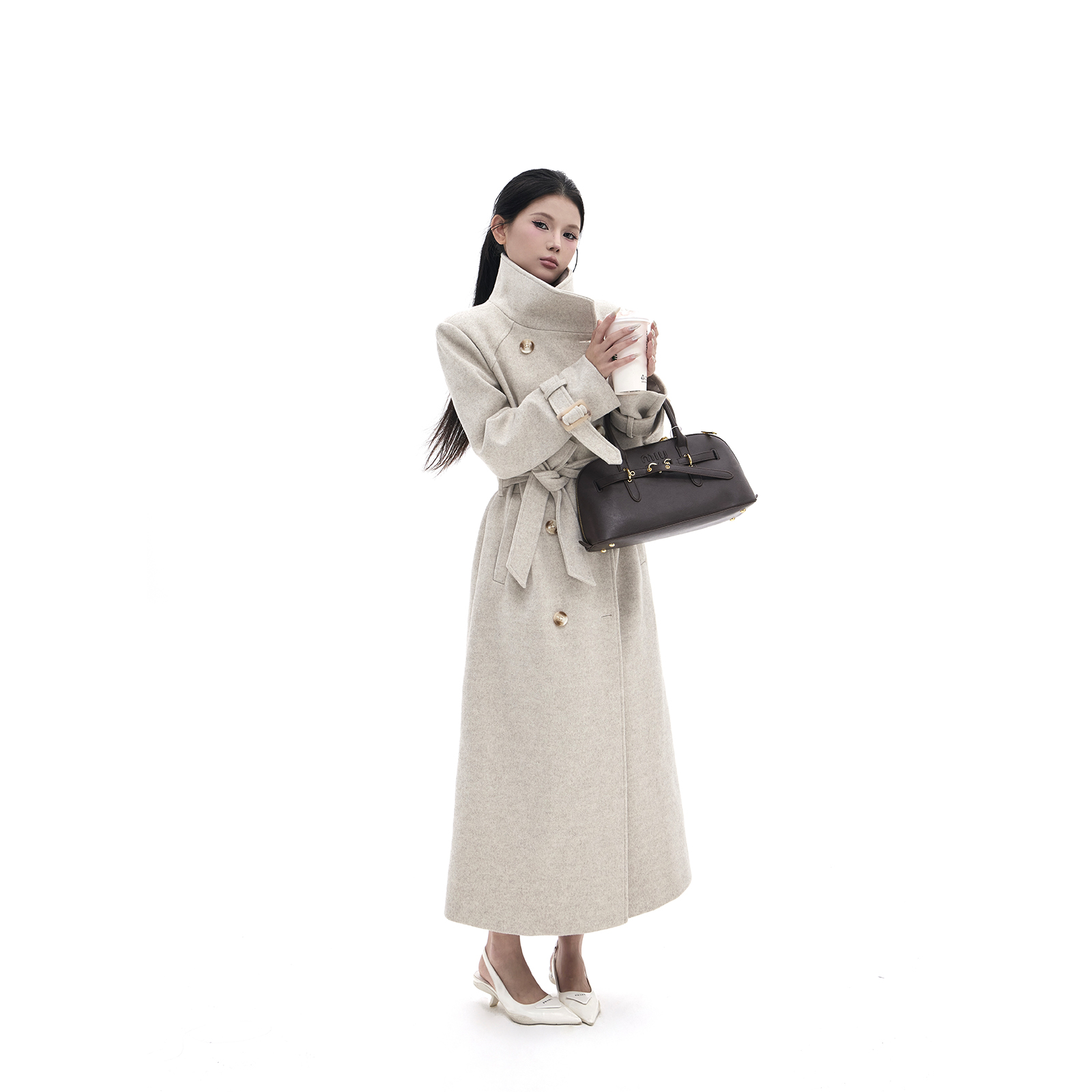 【新国标90%绒】设计感长款廓形毛呢大衣秋冬厚款可拆卸斗篷外套