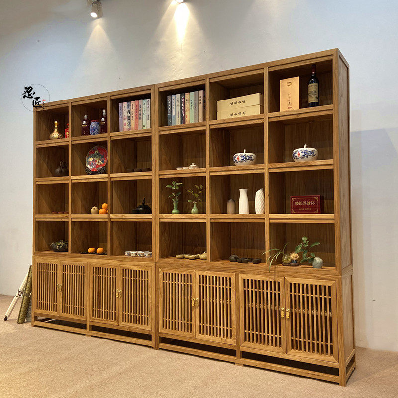 老榆木瓷器展柜货架多层置物架茶叶茶具展示柜中式书房博古架定制