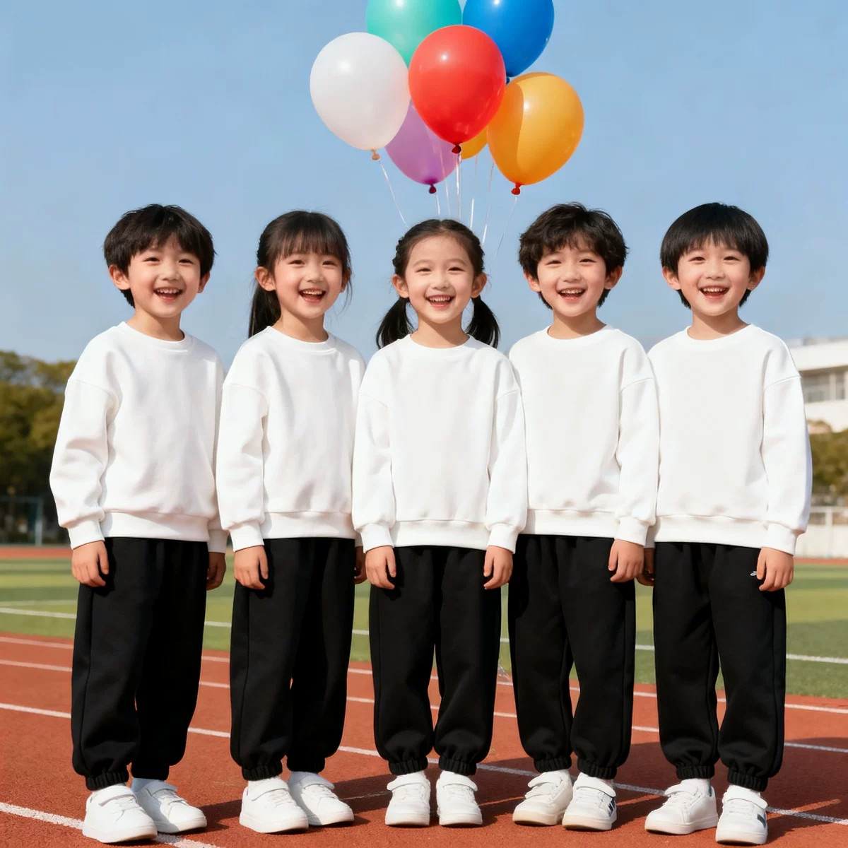 儿童白色卫衣黑色裤子运动套装秋装男女童幼儿园小学生运动会服装