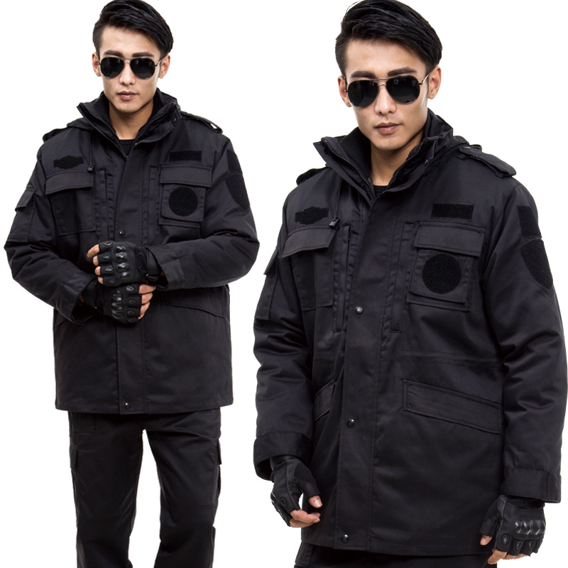 保安多功能大衣男 黑色制服加厚保安特训棉衣 作训服冬装防寒棉服