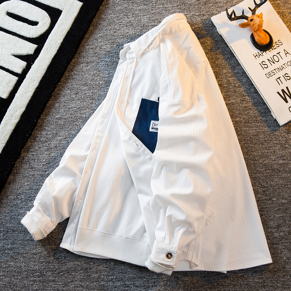 HPCP小熊刺绣设计感灯芯绒衬衫男长袖潮牌小众休闲宽松衬衣外套潮