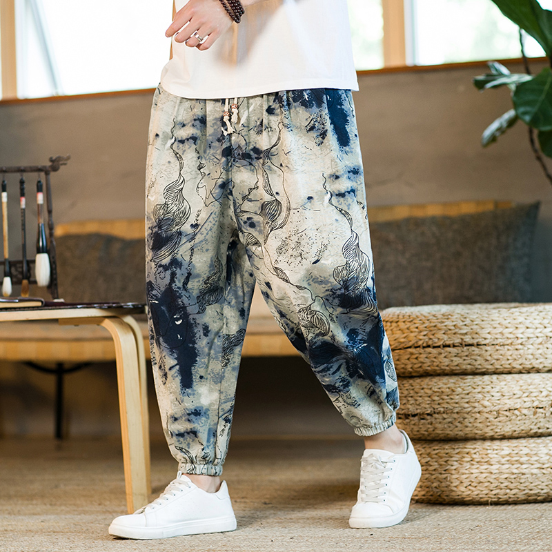 2025风夏季新款透气棉麻休闲哈伦九分裤1217-2-K67-P45，男装休闲裤，星座1217-1