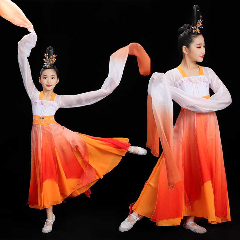 新款儿童民族舞水袖采薇舞蹈服装女中国风飘逸少儿古典舞表演服女 - 实物图