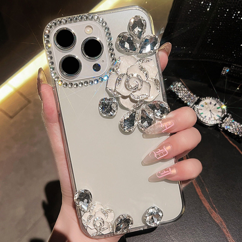 玫瑰花透明壳适用苹果16promax手机壳新款外壳iPhone15plus钻石2024网红爆款镶钻水钻气质女神超火防摔创意