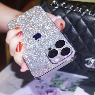 闪闪后膜薄款 适用苹果iPhone16promax手机15plus贴纸14磨砂13银色12粉色金色黑色彩膜防指纹高级感镜头膜闪钻