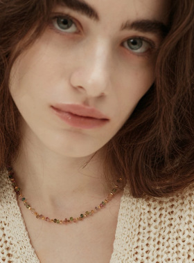 天然碧玺彩色串珠项链女